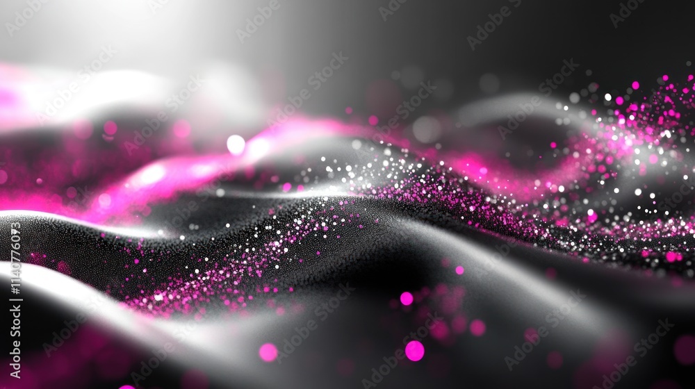 Poster Abstract waves with pink and white sparkles create a dynamic, visually striking effect.