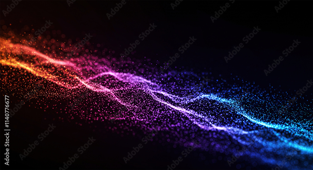 Poster flowing digital particle lines technology background
