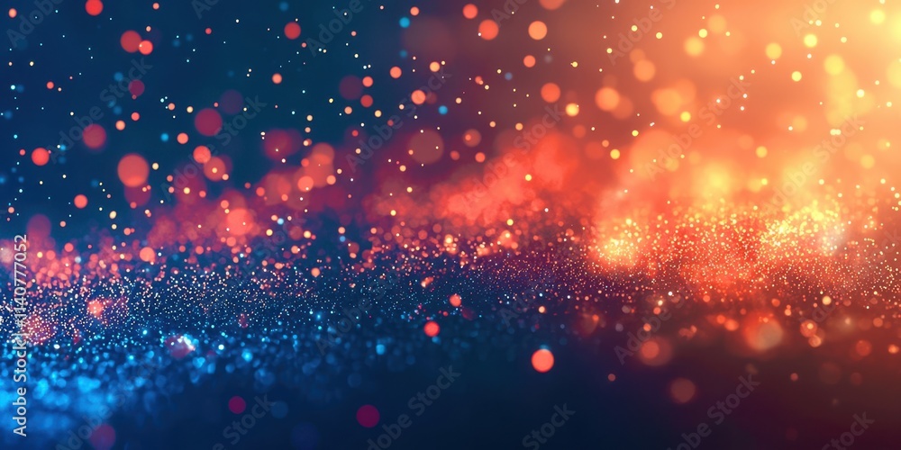 Poster blue background with orange and red dots