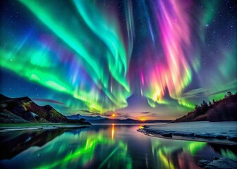 Vibrant Aurora Borealis, Colorful Northern Lights, Night Sky Photography, Celestial Dance, Fantasy Aurora