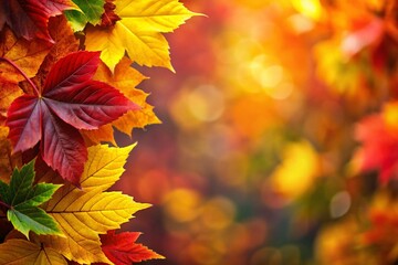 Fototapeta premium Vibrant Autumn Leaves Background, Colorful Fall Foliage Photography, Autumnal Leaf Wallpaper, Colorful Fall Scenery