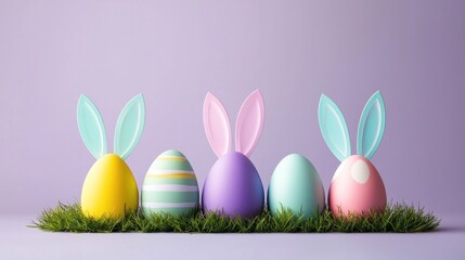 Colorful easter eggs display with bunny ears spring decor home environment playful concept