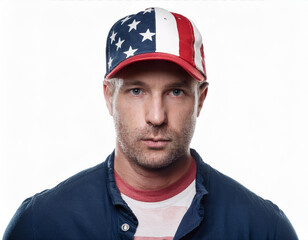 Fototapeta premium Proud American Man in USA Flag Cap