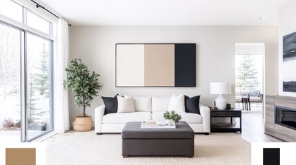 Fototapeta premium Cozy Living Room in Mocha Mousse Color Palette for Home Decor Inspiration