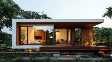 Fototapeta premium Small Thai House with Wooden Floor and Roof, Exterior View