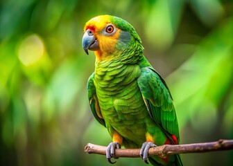 Vibrant Green Parrot Yellow Head Bird Wildlife Photography Rule of Thirds Composition