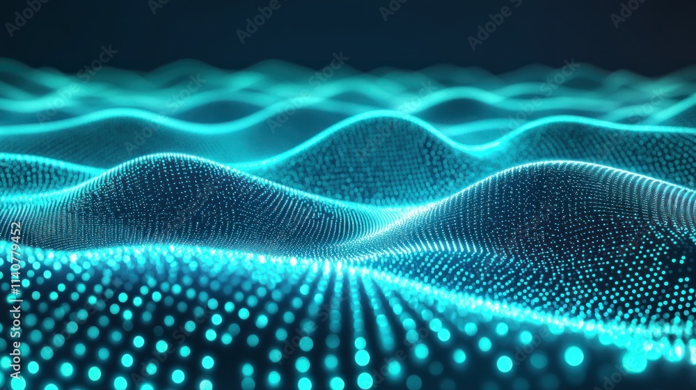 Fototapete Abstract representation of digital waves with glowing particles.