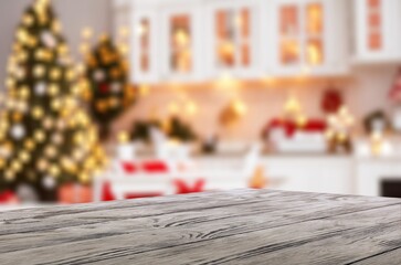 christmas table top at room background