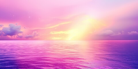 Beautiful pink and purple ocean with a sun in the sky