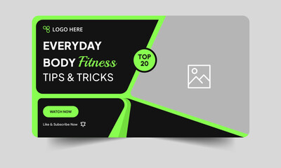 Everyday fitness tips and tricks video thumbnail banner design, daily workout plan techniques  banner design, fully customizable vector eps 10 file format