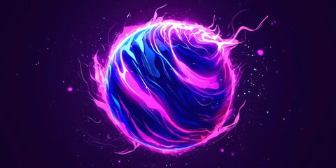 Purple and blue planet with a fire on it