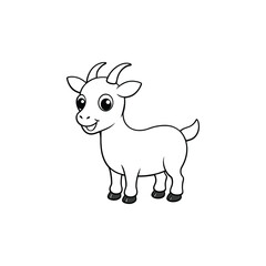 Adorable Cartoon Goat Outline  Black and White Vector Illustration.