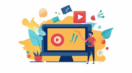 Person presenting video data analytics on screen.