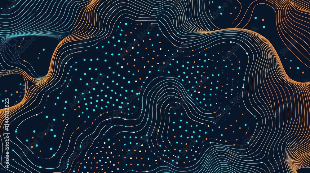 Leinwandbilder abstract design featuring wavy lines and scattered dots in a dark background.