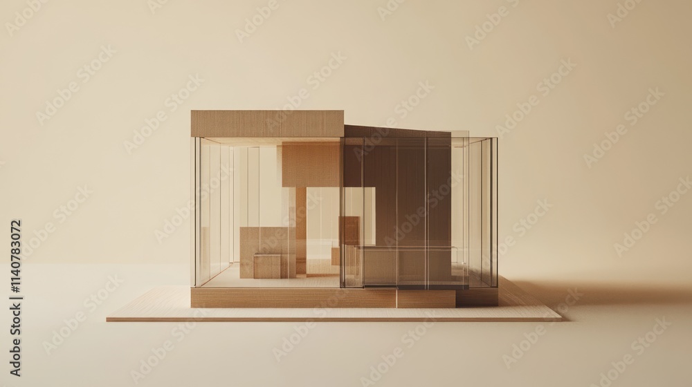 Poster A minimalist architectural model showcasing transparent and wooden structures.