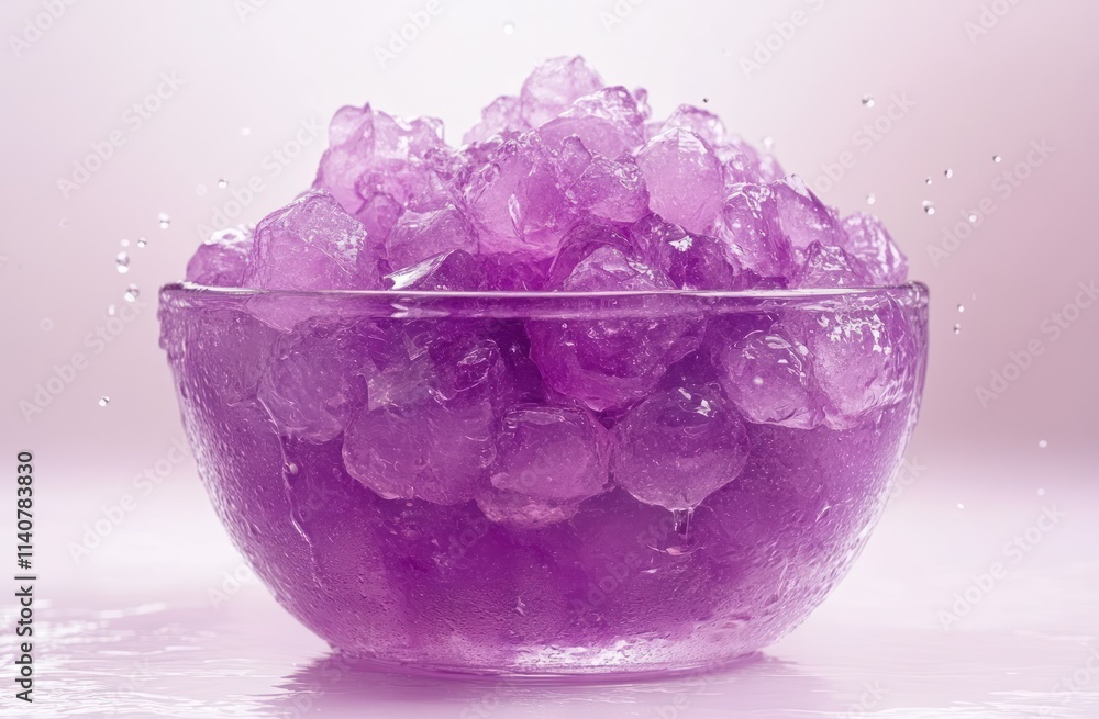 Poster a bowl filled with purple ice-like crystals, creating a vibrant and refreshing visual.