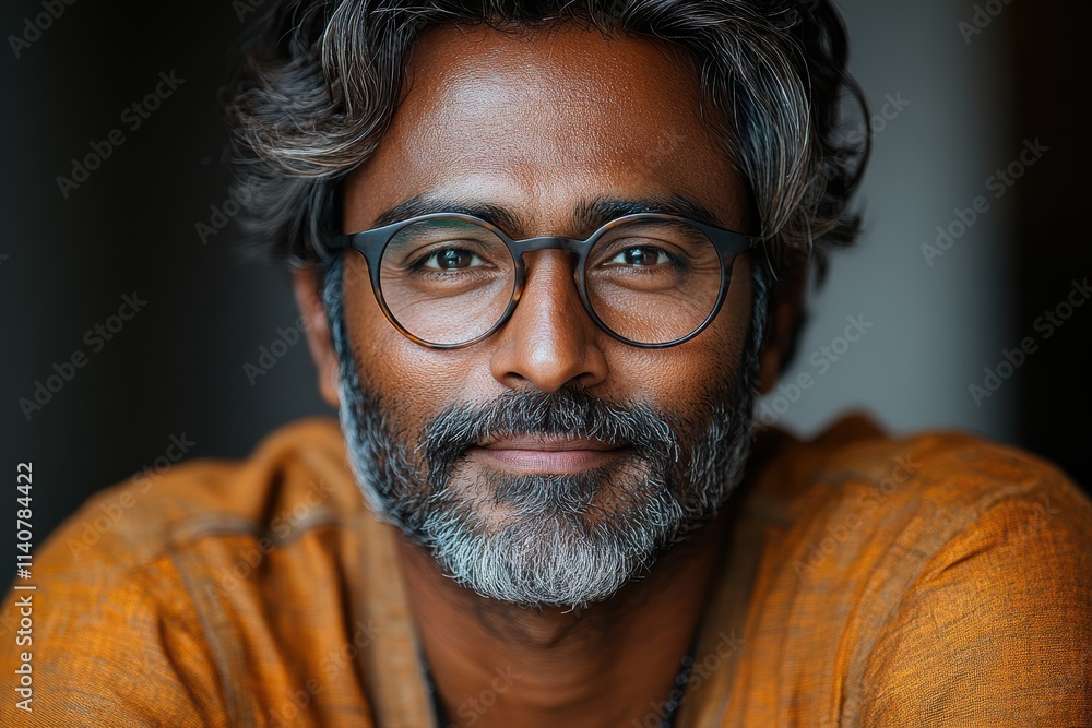 Poster smiling indian professional portrait, emphasizing technical expertise and a warm, approachable demea