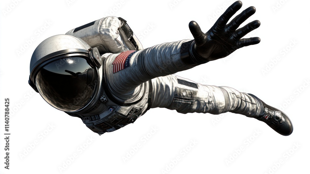 Fototapete an astronaut in a spacesuit floating in space with an outstretched hand.