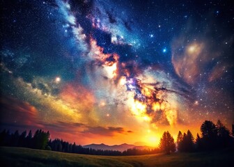 Naklejka premium Vintage Celestial Photography: Starry Night, Galaxy, Cosmos, Heaven, Night Sky