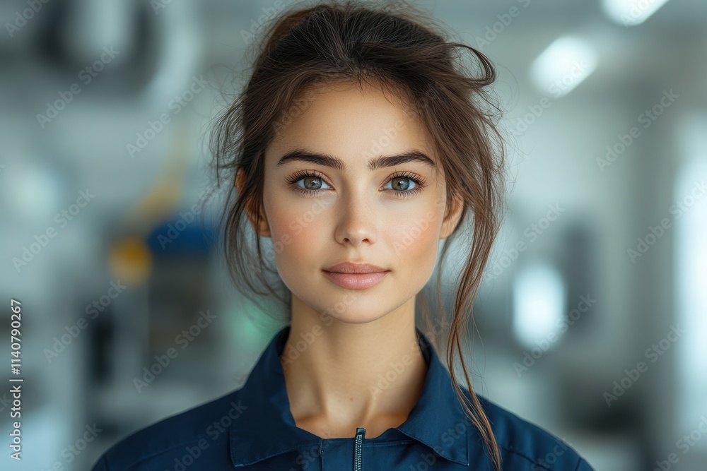 Poster woman engineer in technical uniform, standing confidently for professional branding visuals.