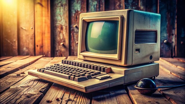 Vintage Computer Portrait Photography: Retro Tech, Classic PC, Old Computer, Antique Computing,  Nostalgic Digital,  Retro Computing,  Aged Hardware,  Outdated Technology,  Vintage Technology Portrait