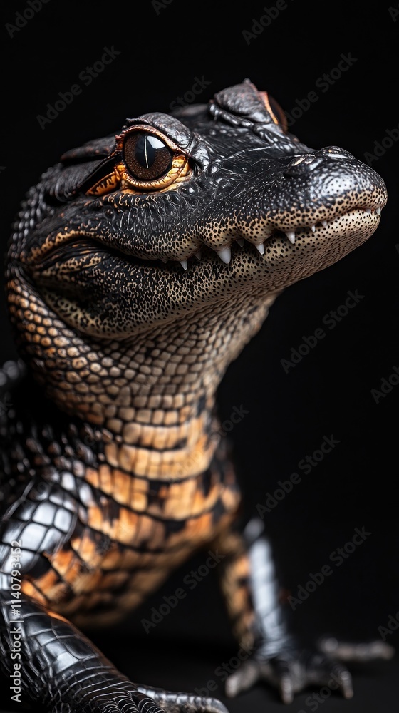 Poster a close-up of a reptile showcasing its textured skin and striking features.