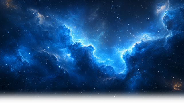 vibrant cosmic nebula glowing in deep blue tones with transparent background