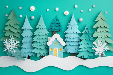 Naklejka premium Christmas holiday cut out paper art design