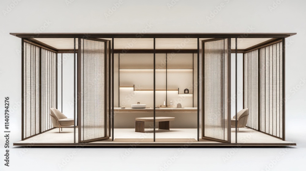 Aufkleber Modern minimalist workspace with open design and natural light.