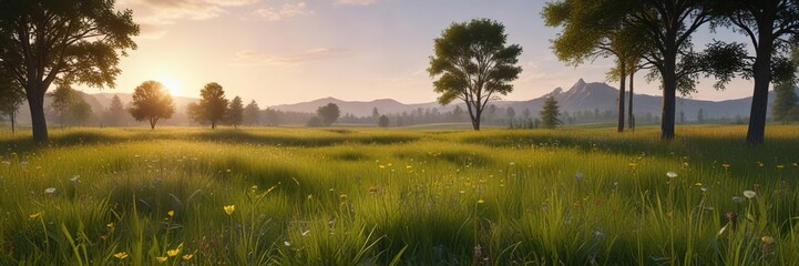 Tall grass field with a backdrop of wild dandelion grass and a few trees , tall grass, countryside