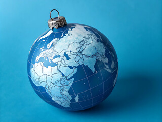 Christmas World Map Globe Ornament Ball in Blue Colors