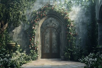 Fototapeta premium Enchanted Garden Entrance: A Mystical Doorway.