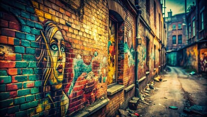 Fototapeta premium Vintage Graffiti Art Photography: Urban Decay, Rebellious Symbolism, Wall Murals, Street Art, Grunge Aesthetic