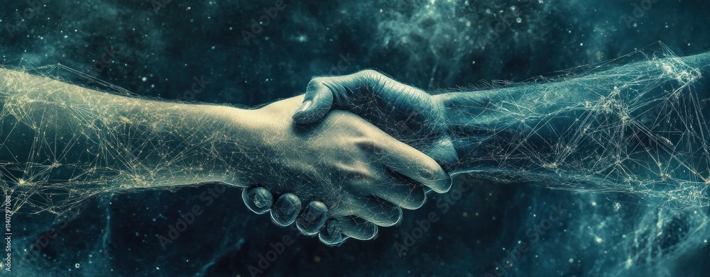 Poster A handshake between a human and a robotic hand, symbolizing collaboration and unity.