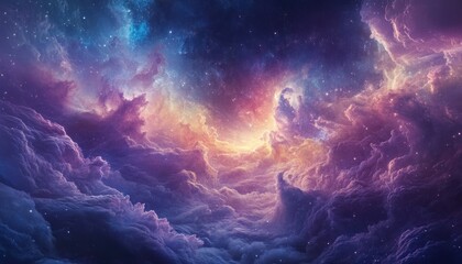 Fototapeta premium Cosmic Nebula with Vivid Hues and Starry Dust