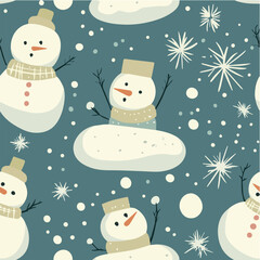 Seamless vector pattern with stylized snowmen