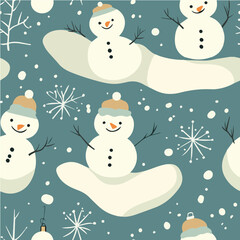 Seamless vector pattern with stylized snowmen