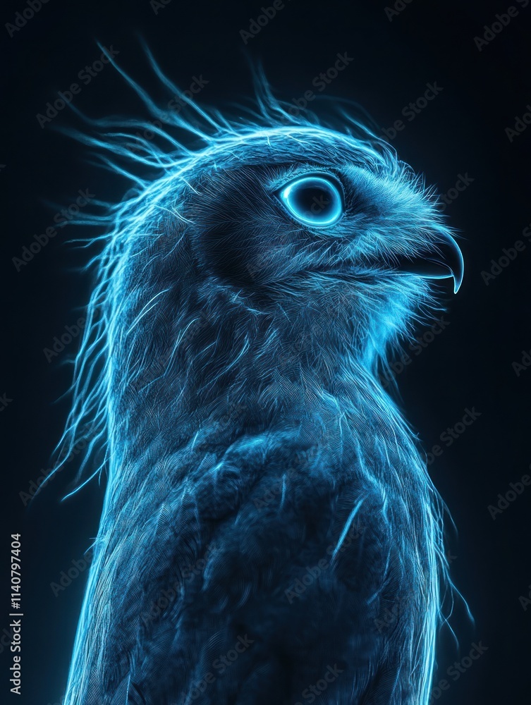 Poster a glowing, ethereal representation of an owl with luminous features.
