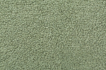 Green cuddle teddy bear fabric as background, top view