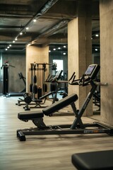 Fototapeta premium Modern gym, adjustable bench, exercise equipment.