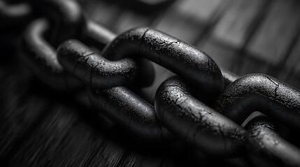 Close-up of a weathered, black metal chain.  Strong, dark, textured.