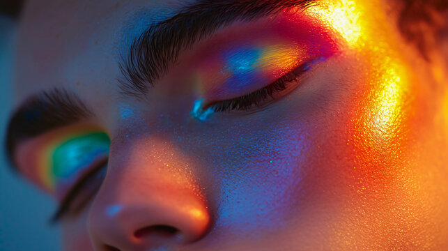 A man who has put on makeup while enjoying a beautiful day, an LGBT community member expressing his true nature and inner self.