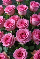 Fototapeta premium Vibrant pink roses arranged in a lush bouquet, arrangement, bouquet