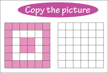 Copy the picture. printable worksheet. Pixel art. Drawing  skills training. Kids preschool activity.