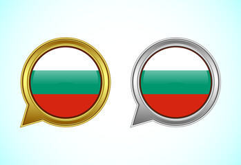 Bulgaria flag speech bubble. Speaking flag icon in gold and silver color