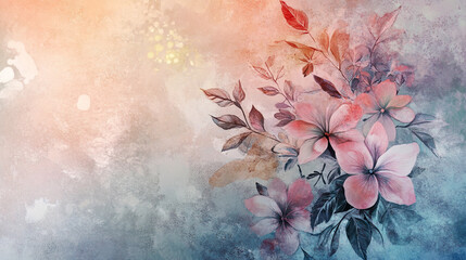 Vibrant watercolor petals and leaves patterns, light soft floral abstract background with soft and pastel watercolor stains, Luxurious and soft color Watercolor Floral Art with Beautiful Bouquet.