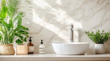 A clean and minimalist bathroom background, perfect for lifestyle and product photography