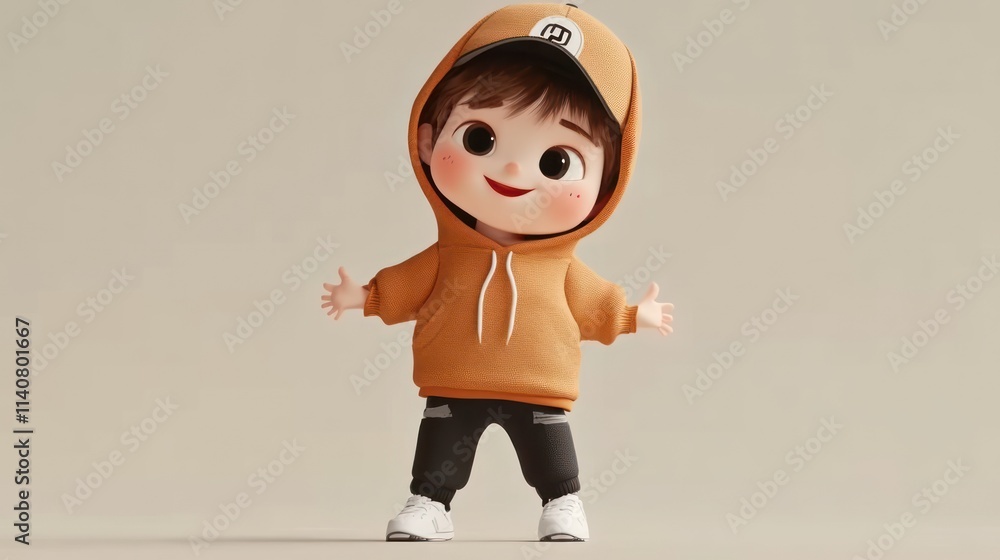 Aufkleber a cheerful animated character in a hoodie and cap, posing playfully.