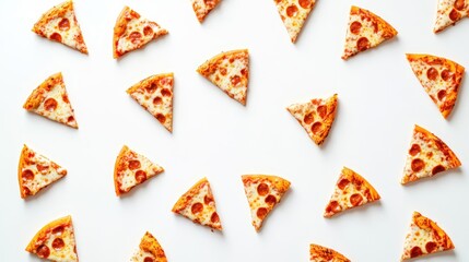 Pizza Slices Scattered on a Clean White Surface