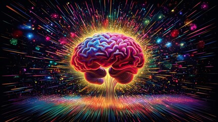 Colorful brain expanding with creative energy and imagination